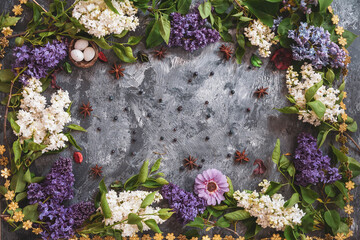 Background for greeting card greeting beloved woman wedding invitation flowers lilac on wooden surface