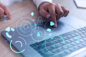 Hands typing the keyboard to create innovative software to change the world and provide a...