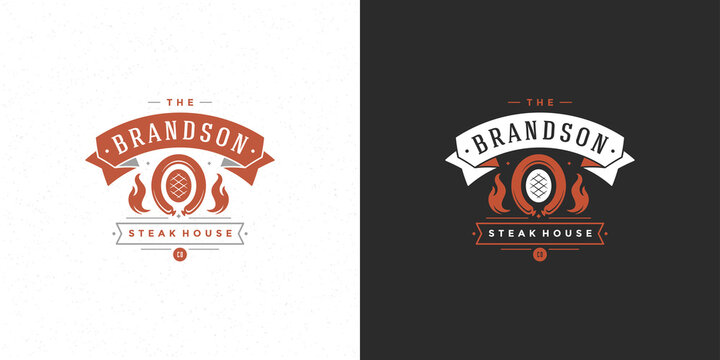 Barbecue Logo Vector Illustration Grill House Or Bbq Restaurant Menu Emblem Meat Steak Silhouette