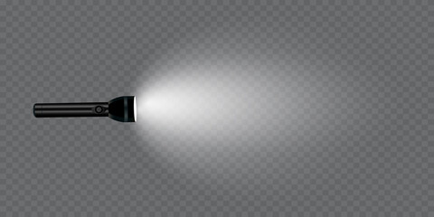 flashlight on a transparent background. Shine.lighting the space.metal. - obrazy, fototapety, plakaty