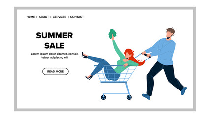 For Summer Sale Customer Running To Store Vector