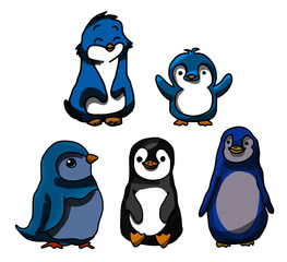 5 Pinguin Zeichnungen für Kinder Vektor Grafik