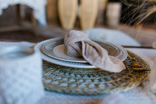 Makramee Boho Vintage  Dekoration - gedeckter Tich zur Hochzeit
