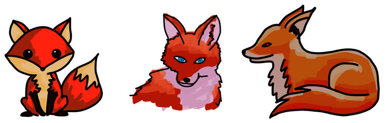3 Fuchs Zeichnungen für Kinder Vektor Grafik