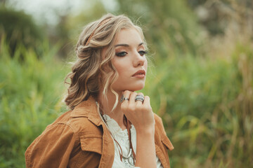Naklejka premium Magnificent young woman portrait outdoor