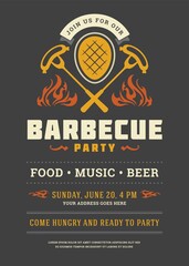 Barbecue party invitation flyer or poster design vector template