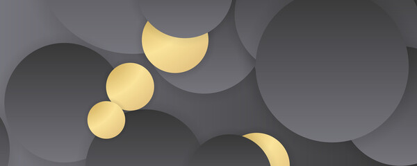Modern simple gray grey silver gold abstract circle background. Tech geometric background with abstract golden and grey circles. Vector banner design 