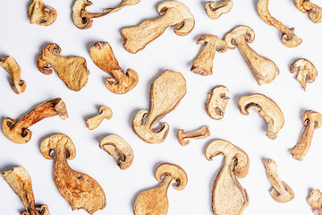 Dried mushrooms Boletus edulis isolated on white background