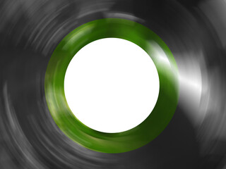 Circle that looks like a camera lens with empty white and dark background with light, blank template design, copy space for the text, abstract dark backdrop.