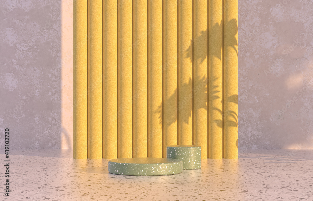 Poster natural beauty podium backdrop with spring concept. terrazzo texture. 3d rendering scene.