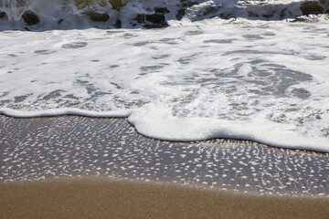 Fototapeta na wymiar Beautiful sea waves and sandy beach