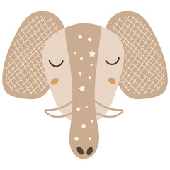 Cute baby elephant face. Vector illustration.