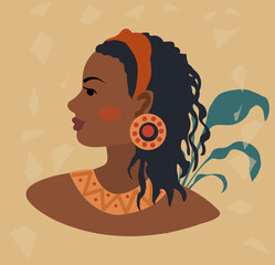African American woman in profile in traditional costume. Vector illustration