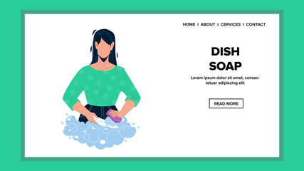 Dish Soap Woman Using For Washing Plate Vector