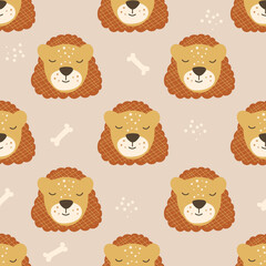 Seamless pattern with lions. Vector illustration.