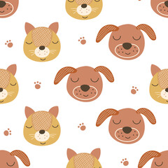 Seamless pattern with cats and dogs. Vector illustration.