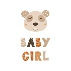Baby girl - cute nursery decor design. Vector illustration.