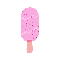 Lowpoly pink icecream popsicle on white background with overprint blending. Bright colorful vector ice cream with crumbs on it.