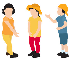 isolated, small children in flat style