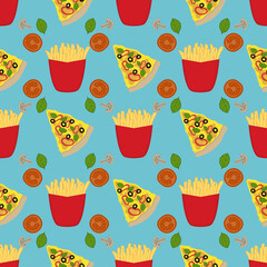 Fast food repeat pattern on blue background
