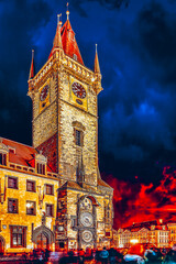 Fototapeta premium Astronomical Clock(Staromestske namesti)on historic square in the Old Town quarter of Prague, the capital of the Czech Republic. It is located between Wenceslas Square and the Charles Bridge.