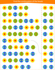  Logic game for children. Development of attention, memory and thinking. Find the correct extension of the beads