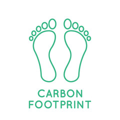 Carbon footprint line icon. Green CO2 footprints with text. Two feet outline. Toxic gases pollution, global warming concept. Environmental damage. Zero emission goal. Vector illustration, clip art.