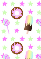 sweet print with ice cream, donut and 
