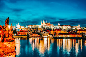 Obraz premium Beautiful view of the Prague Castle from the Charles Bridge.Prague.Czech Republic.