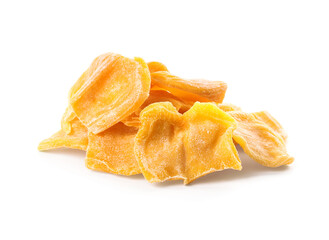 Sweet dried jackfruit slices on white background