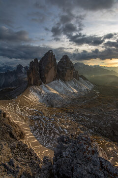 Mountains at sunset, Tre Cime, Dolomites, Italy