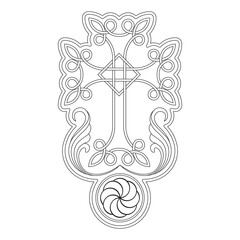 vector icon with ancient Armenian symbol Khachkar. Armenian cross stone for your project