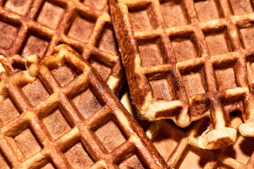 Simply delicious. Close up shot of freshly baked Belgian waffles