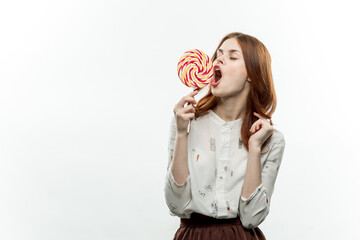 woman licking lollipop pleasure sweet candy joy