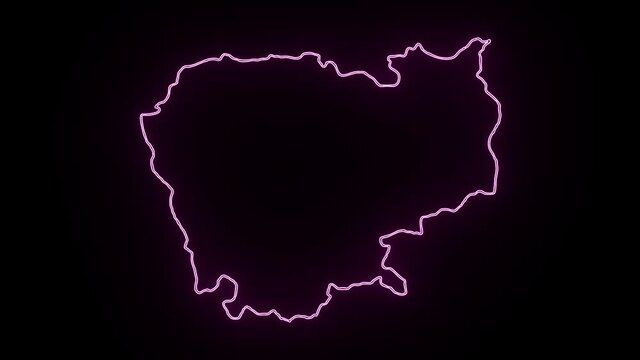 Neon Map of Cambodia, Cambodia outline, Animated close up map of Cambodia