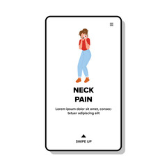 Neck Pain Suffering Sadness Young Woman Vector