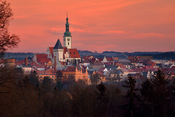 Morning view across the valley to the town of Tabor in the Czech Republic