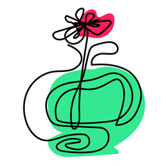 Flower in vase in line art style on white background. Vector abstract illustration for polygraphy, packages, web, etc