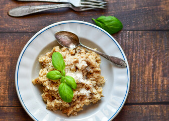 Home made italian risotto with mushrooms and parmesan cheese