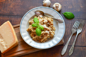 Home made italian risotto with mushrooms and parmesan cheese
