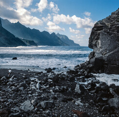 Fototapeta na wymiar Rocks, coast and mountains Tenerife Spain. Canary Islands. Ocean and waves.