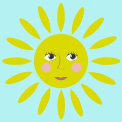 Vector illustration, the sun with a smile on a blue background