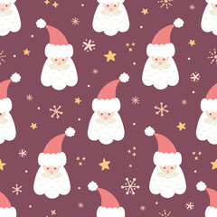 Cute Santa, Father Christmas Pattern with Snowflakes and Stars
