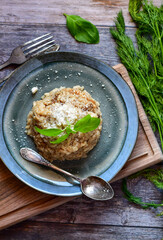 Home made italian risotto with mushrooms and parmesan cheese
