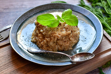 Home made italian risotto with mushrooms and parmesan cheese