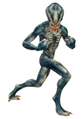 3D Rendering Blue Alien on White