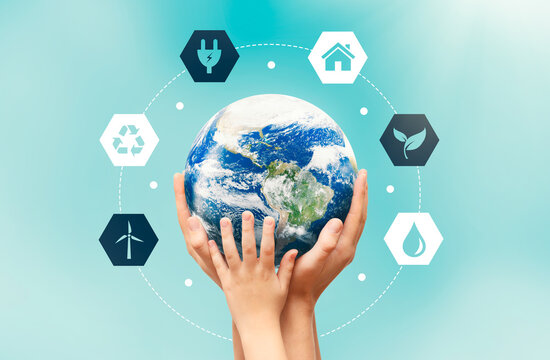 Earth globe in hands. Environmental protection. Elements of this image furnished by NASA