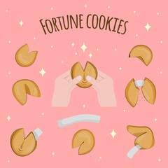 Set of chinese fortune cookies. Vector illustration.