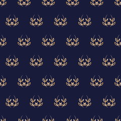 Vector blue gold laurel leaves seamless pattern