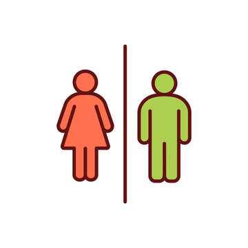 recommend clip art: Restroom access RGB color icon. Public toilets for women and men. Matching gender identity. Public space. Male and female washrooms. Differences among sexes. Gender gap. Isolated vector illustration